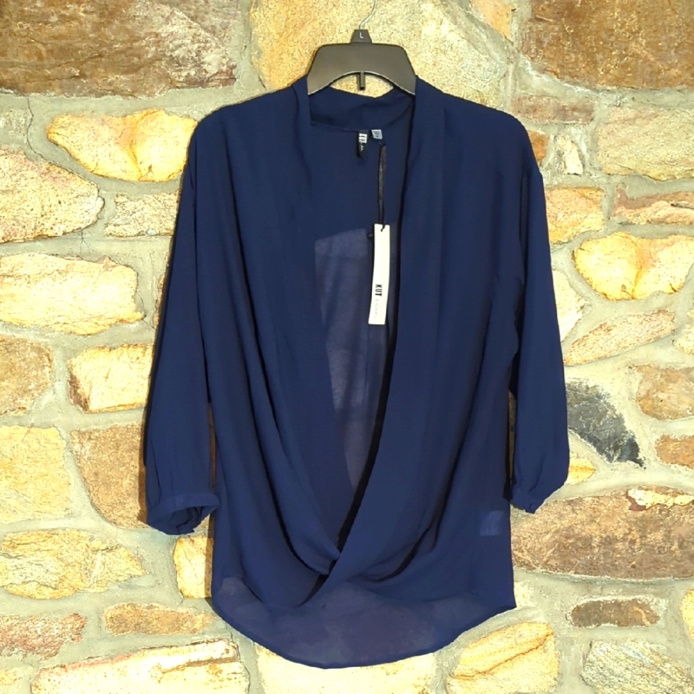 Kut From The Cloth Leighton Twist Front Sheer Blouse In Navy Blue